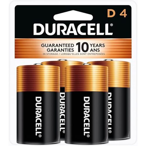 Duracell Coppertop D Batteries, 4 Count (Pack of 1), D Battery with Long-lasting Power, All-Purpose Alkaline D Battery for Household and Office Devices