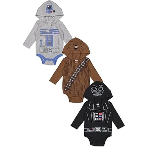 STAR WARS Baby 3 Pack Hooded Cosplay Bodysuits Newborn to Infant Sizes (Newborn - 24 Months)
