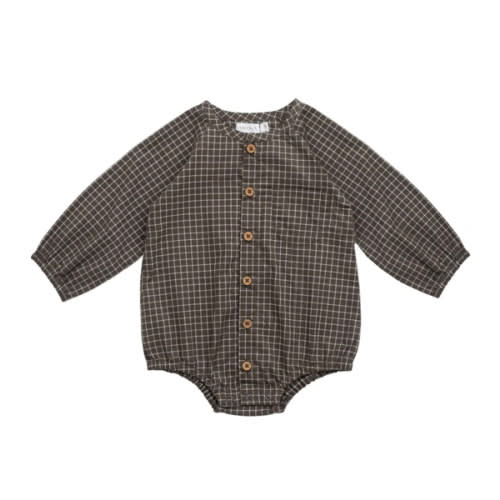 Organic Cotton Ellis Playsuit - Coffee Grid – Jamie Kay USA