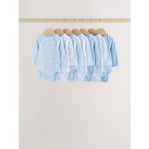 Blue 7 Pack Long Sleeved Baby Bear Bodysuit