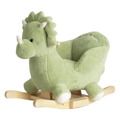 Rock My Baby Rocking Horse Green Dinosaur with Chair, Plush Stuffed Animal Rocker for Toddlers 1-3, Baby Rocker with Sweet Music, Wooden Rocking Horse Baby Animal Rocker,CPC Certified