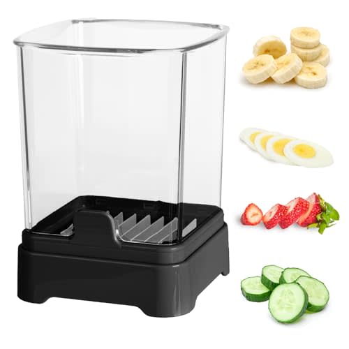 GENGCANG Fruit Slicer Cup for Strawberry, Banana, Hard-Boiled Egg - Detachable Cutter with Push Plate - Rapid & Safe Slicing Kitchen Gadget for Quick Meal Prep (Black)