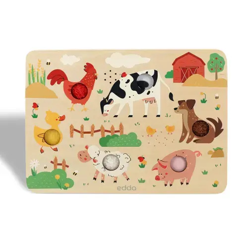 Farm Touch & Sound Wooden Puzzle – Sensory Educational Toy for Toddlers