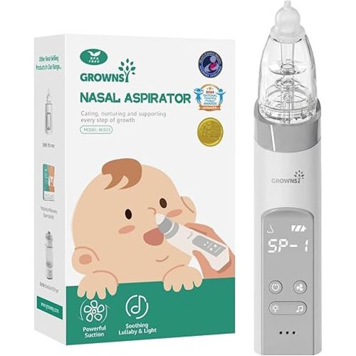 GROWNSY Nasal Aspirator for Baby, Electric Baby Nose Sucker with Larger Suction Chamber and More Powerful Suction, Automatic Nose Cleaner with Music and Light Soothing Function