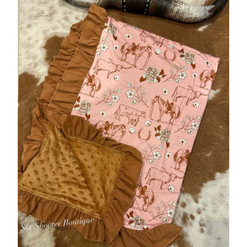 Cowgirl life brown ruffle baby Minky Blanket