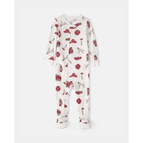 Baby Boy Firetruck 100% Cotton Snug Fit 1-Piece Pajama Set - White | Carter's