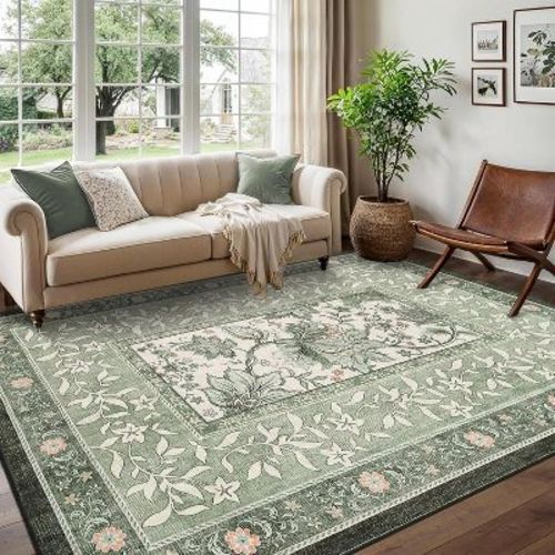 coucheta Multi-size Farmhouse Area Rugs, Oriental Floral Print Non-Slip Ultra-Soft Stain-Resistant Faux Wool Throw Carpet, for Bedroom, Living Room
