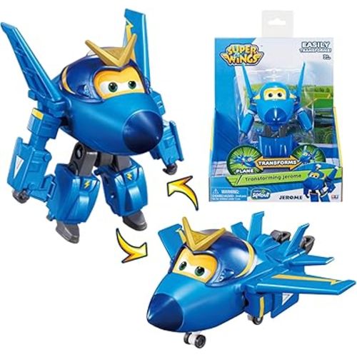 Super Wings Transformable Toys, 5 in Jerome Airplane Transforming Figures Toys, 2 in 1 Mode Rescue Bots Action Figure Toys for 3-5 Year Old Boys Girls, Fun Plane Toys for Toddlers Kids Age 3 4 5 6 7