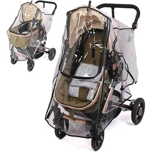 Stroller Rain Cover, Universal Rain Cover for Stroller with Waterproof Zipper, Clear Travel Weather Shield for Baby 4 Season Protection, Rainy Wind Snow Dust (XL, U-Shape Zipper)