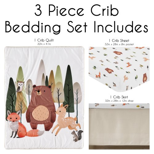 Sweet Jojo Designs Woodland Animals Boy Girl Gender Neutral 3p Nursery Crib Bedding Set Green Beige Watercolor Animal Brown Bear