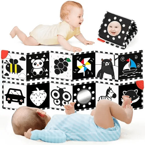 High Contrast Baby Toys for Newborn Development - Tummy Time Black and White Baby Toys for 0-3-6-12 Months - Soft Montessori Visual Stimulation Sensory Infant Book - Easter Basket Stuffers Gift