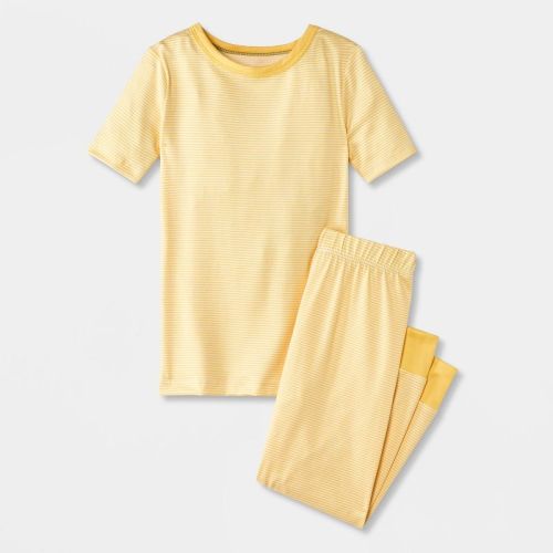 Toddler 2pc Short Sleeve Smooth Jersey Striped Snug Fit Pajama Set - Cat & Jack™ Yellow 18M