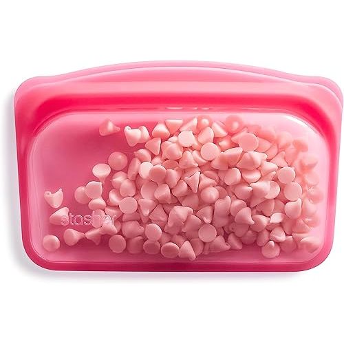 Stasher Premium Silicone Reusable Food Storage Snack Bag, Raspberry, Microwave, Sous Vide, Dishwasher, Oven and Freezer Safe, BPA Free, Leak-free, Eco-friendly, 12 Oz