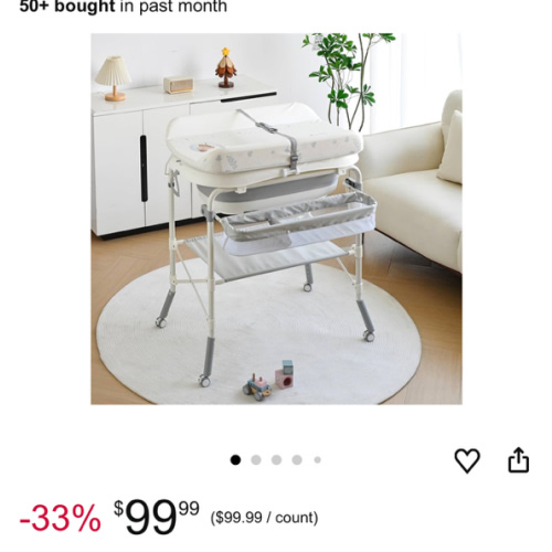 2-in-1 Baby Bathtub with Changing Table, Foldable Diaper Changing Station with 4 Wheels, Waterproof Pad, Storage Rack and Baby Bath Tub, Adjustable Height Portable Nursery Organizer for Newborn Infant