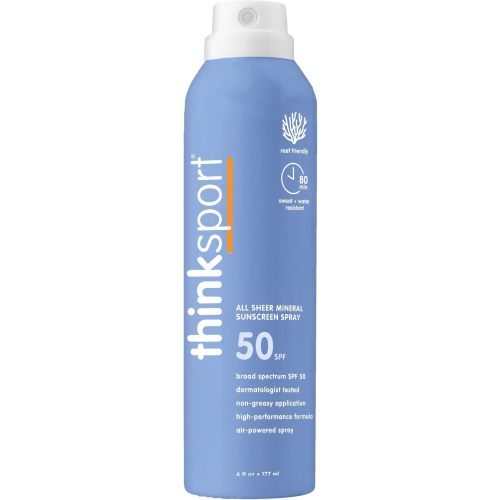 Thinksport SPF 50+ Mineral Sunscreen Spray, All Sheer, 6 Fl Oz – Natural, Water Resistant Body Sun Protection, Vegan & Reef Safe