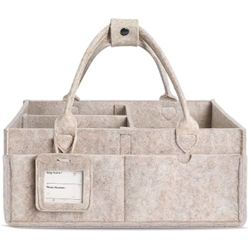 Diaper Caddy Organizer - Large Baby Caddy Organizer with Handle (Oatmeal) | Newborn Registry Essentials, Portable Nursery Storage Bin for Wipes, Bottles, Baby Shower Basket Gifts for Boys or Girls