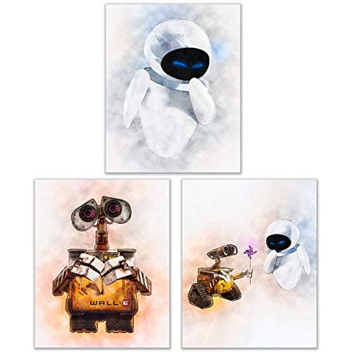 Wall-E Prints - Set of 3 Adorable Eve Watercolor Photos