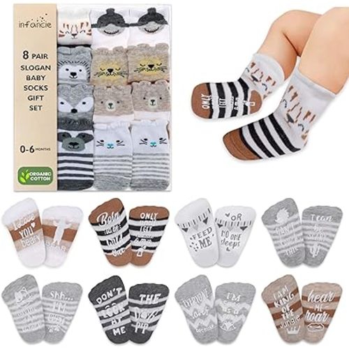 Organic Cotton Baby Socks 0-6 Months Gift Set - 8 Unique Pairs, Cute & Funny Unisex Newborn Gifts for Baby Showers & Registries - Soft, Hypoallergenic Newborn & Infant Socks - Girl & Boy Gifts