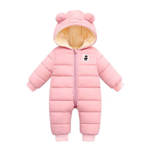 Fshinging Boys And Girls Plus Velvet Warm Jumpsuit Solid Color Long Sleeve Hooded Winter Zipper Climbing Romper Clothing