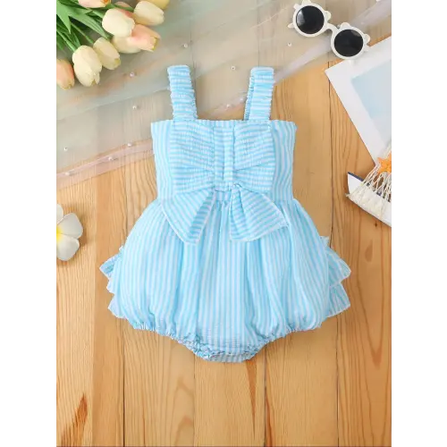 Baby Girl's Striped Print Bow Decor Bodysuit, Cute Sleeveless Bodysuit for Baby Girls, Newborn Infant Kids Summer Clothes, Baby Clothing - TikTok Shop