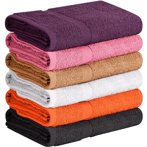 Towel and Linen Mart 100% Cotton 6 Pack Bath Towel Set, Quick Dry, Super Absorbent, Light Weight, Soft, (27 x 54 Pack of 6) (27 x 54 6 Pack, Plum, Pink, Beige, Grey, White, Peach)