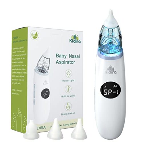 Nasal Aspirator for Baby, KIDIRA Electric Nose Suction for Baby with 3-Type Silicone Tips, Baby Nasal Aspirator with 3 Suction Level, Infant Nasal Aspirator with Music & Light Function