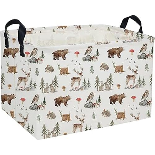 Rectangle Kids Baskets Animal Basket Cute Storage Bin Organizer Box for Room Decor Gift Basket(Woodland animal)