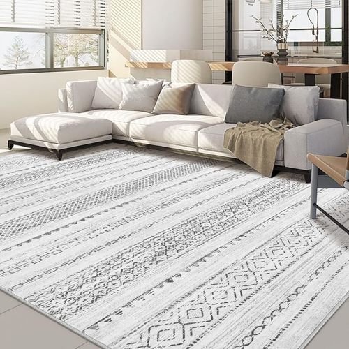 Nakagishi 7x9 Area Rug: Washable Boho Large Neutral Modern Soft Farmhouse Rugs Stain Resistant Indoor Floor Non-Slip Carpet for Bedroom Nursery Kids Playroom Office Dining Room- Gray | Washable, Stain Resistant, Non Slip