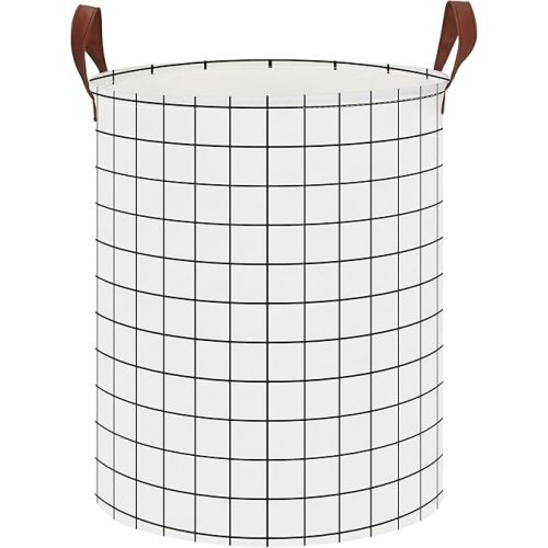 CLOCOR Collapsible Round Laundry Hamper/Large Storage Basket/Toys Bin/Boys and Girls Hamper/Room Decor (White check)