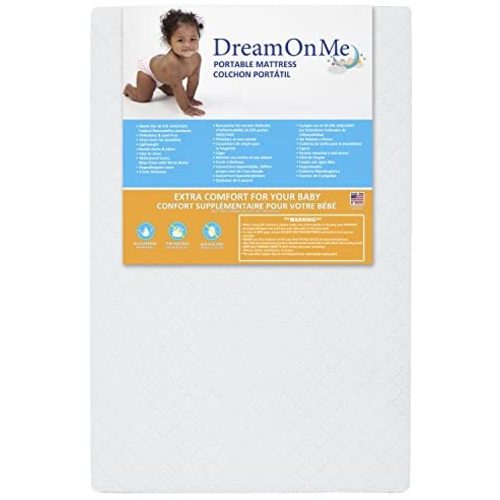 Dream On Me, Sunset 3” Extra Firm Fiber Portable Crib Mattress I Waterproof I Green Guard Gold Certified I 10 Years Manufacture Warranty I Vinyl Cover I Made In The U.S.A I Mini Crib Mattress