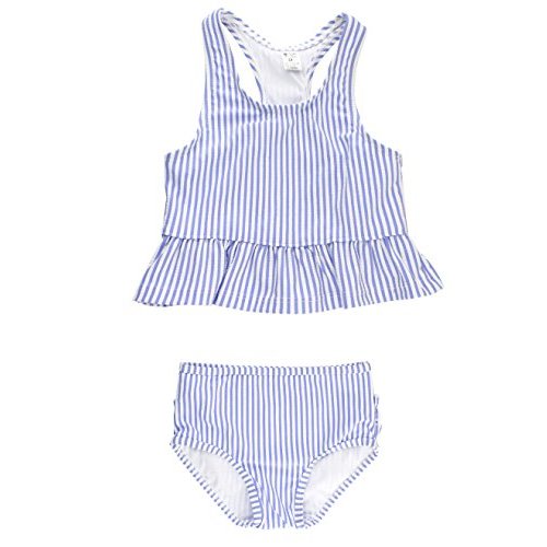 RuffleButts Girls UPF50+ Sun Protection One Shoulder Ruffle Tankini Two Piece Swimsuit