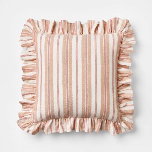 Square Woven Stripe Throw Pillow with Ruffle Rose/Ivory - Threshold™ designed with Studio McGee