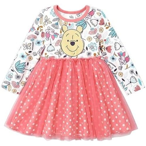 Disney Frozen Elsa Princess Cinderella Ariel Jasmine Rapunzel Baby/Toddler Dress, Ruffle Long-Sleeve Mesh Overlay Tulle Dress