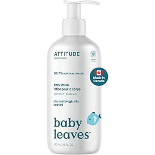 ATTITUDE Baby Lotion, Made in Canada, EWG Verified Moisturizer, Dermatologically Tested Moisturizing Cream, Vegan and Cruelty-Free, Good Night, 473 mL