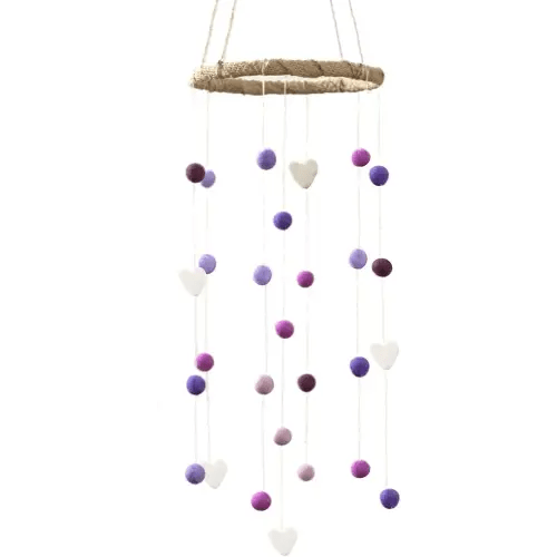 Felt Ball & Heart Nursery Ceiling Mobile- Purple, Lavender, Lilac- Children's Room Ceiling Decor- Nursery Baby Shower Gift- Handmade - 100% Wool Felt Shapes
