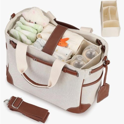 Canvas Diaper Bag Tote, Gift Basket for Baby Shower, Diaper Bag Organizer