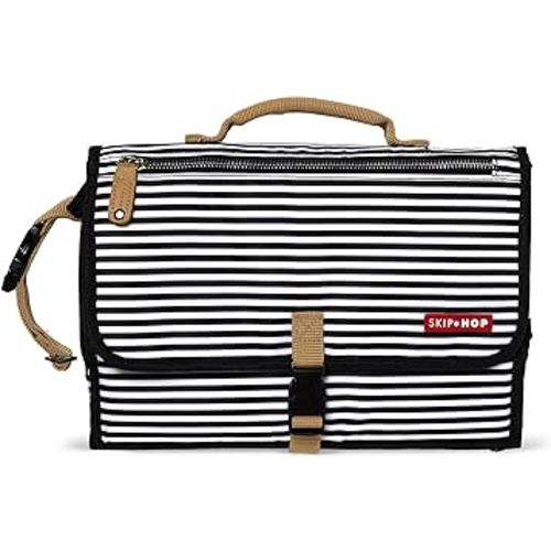 Skip Hop Pronto Signature Portable Changing Mat, Cushioned Diaper Changing Pad with Built-in Pillow, Black Stripe