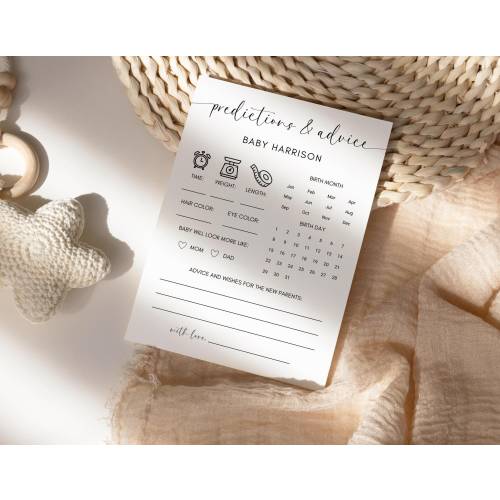 Baby Shower Predictions and Advice Card, Printable Baby Shower Game, Editable Minimalist Baby Shower Template, A129