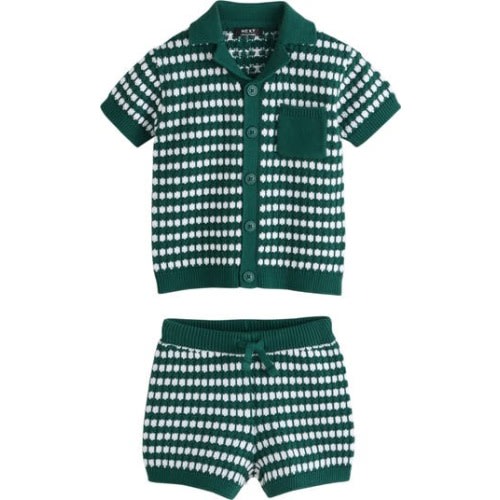 Kids' Mono Stripe Crochet Polo & Shorts Set, 12-18M