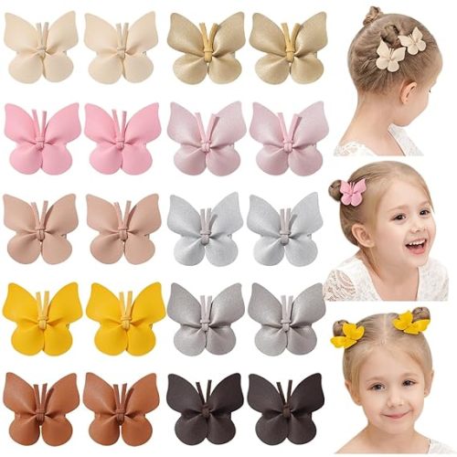 Doboi 20PCS Baby Girls Hair Clips Butterfly Hair Bows Fully Lined Alligator Clips Crocodile Skin Bows for Girls Hair Accessories for Baby Toddlers Kids