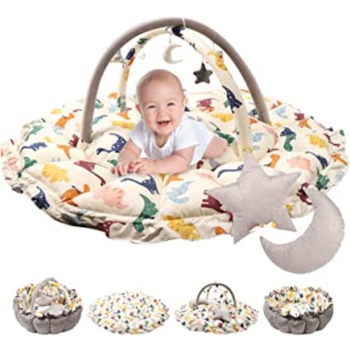 5-in-1 Thick & Plush Baby Play Gym with Tummy Time Pillow,Convertible Stage-Based Developmental Activity Gym & Play Mat from Baby to Toddler, Ball Pit, Pet Cushion,Baby Shower