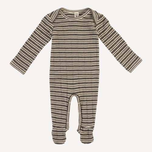 long sleeve lap neck footie | black stripe | organic cotton multi rib – kate quinn