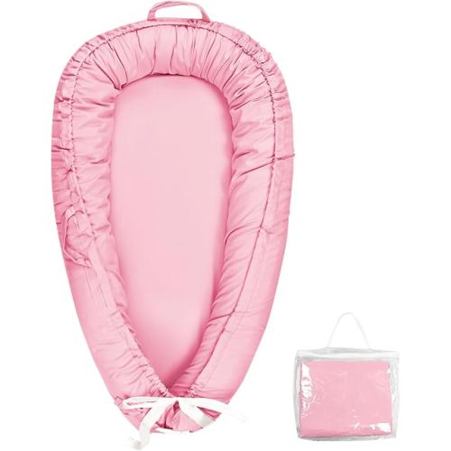 Hooyax Baby Lounger Pillow, Super Soft Breathable Cotton Baby Nests for Newborn, Portable Infant Nest Cover, Reversible Infant Lounger for Boys Girls(Pink)