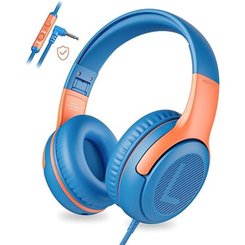 Kids Headphones Wired Toddler Headphones with Microphone, Over-Ear Headphones, 85/94dB Volume-Limiting, 3.5mm Jack, Foldable On-Ear Design - Safe & Comfortable for Learning & Entertainment