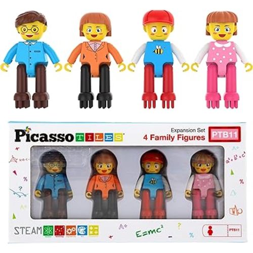 Picasso Toys Hedgehog Blocks 4 Family Action Character Figures Toddler Toy Construction Building Tile Block Expansion Pack Educational Add-on STEM Learning Smart Game Kit Toys Pretend Playset Age 3+