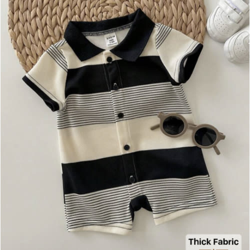 Newborn Baby Boy Summer Cute Knit Striped Short Sleeve Romper, Suitable For Birthday Party, Evening Party, Performance, Wedding, One-Month, Christening And 1st Birthday Celebration, Baby Shower
