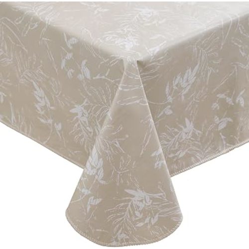 Heavy Duty Vinyl Tablecloth with Flannel Backing Waterproof Oil-Proof Plastic Table Cloth Stain-Resistant Wipeable Rectangle or Square Table Cover for Indoor and Outdoor (Beige Leaf,52x70 Inch)
