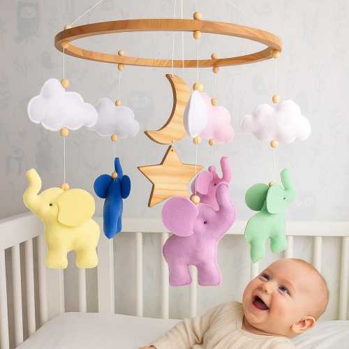Felt Elephant Baby Mobile: Multi-Color Nursery Decor