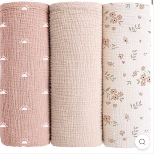 Konssy Muslin Swaddle Blankets for Baby Girls Boys, 3 Pack Receiving Blanket Large 47 x 47 inches