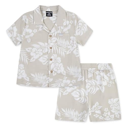 Hurley unisex-baby And Toddler Boys' Short Sleeve Button Up Shirt and Shorts 2-piece Outfit Set
